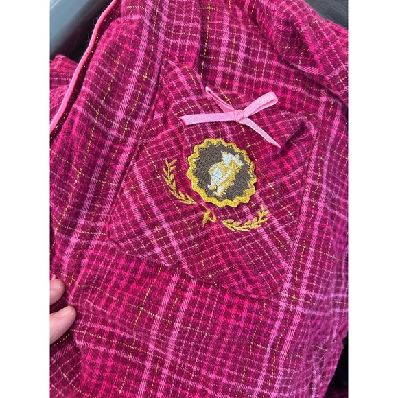 Vintage Disney Winnie the Pooh Flannel Pajama Set Hot Pink Plaid Size M-L Check - Picture 9 of 11